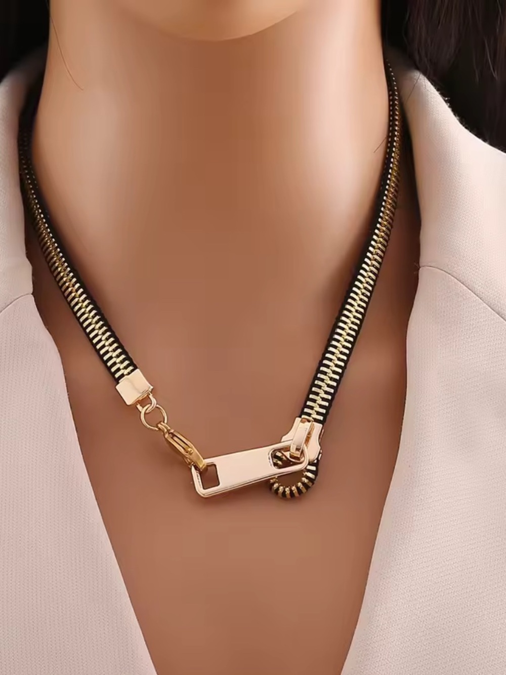 Modern Sculptural Zip Chain Necklace